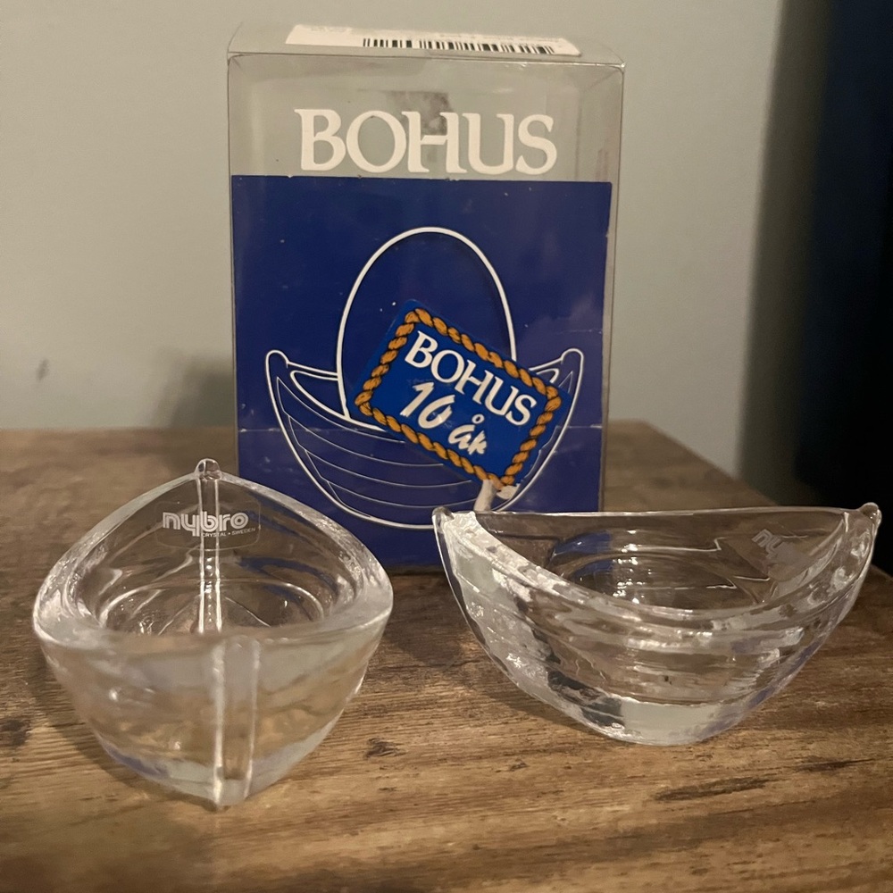 Nybro Sweden Crystal Boat Egg Cups Salt Cellars | Paul Isling | Art Glass